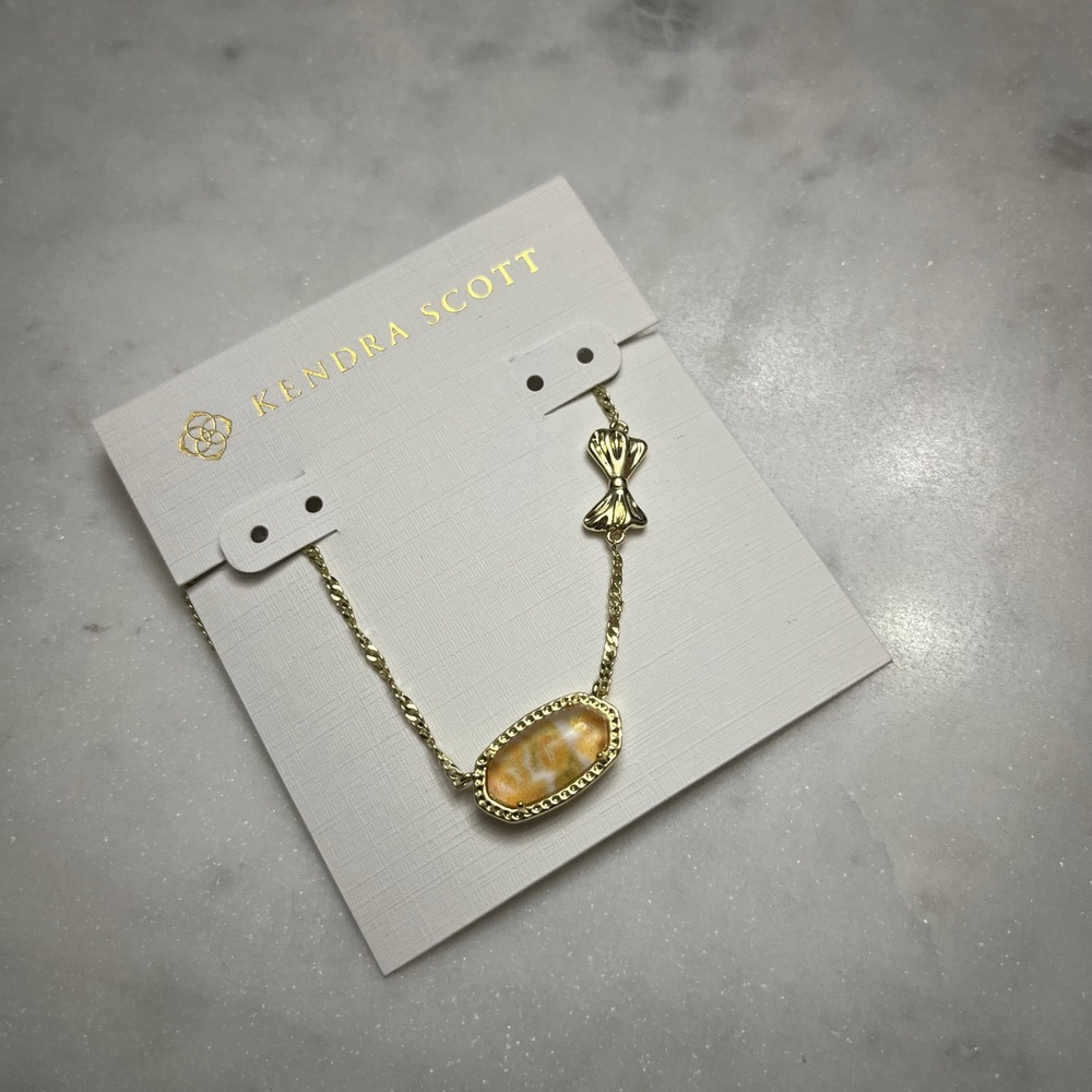 Kendra Scott LoveShackFancy Yellow Elisa Bow Necklace Gold Tone SOLD OUT Jewelry